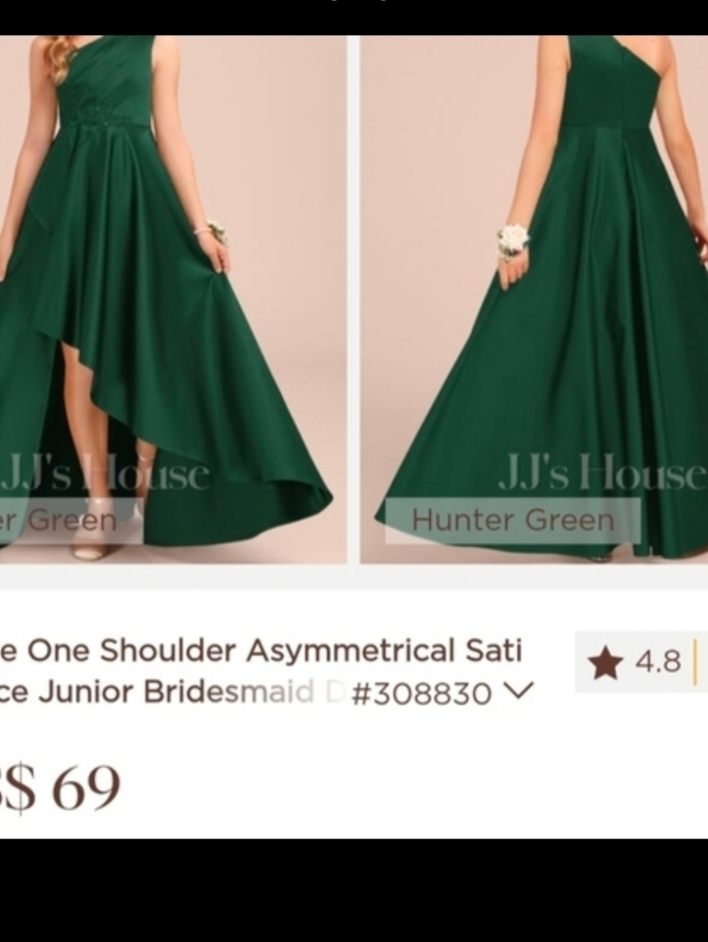 JJs House One-Shoulder Dark Green Dress